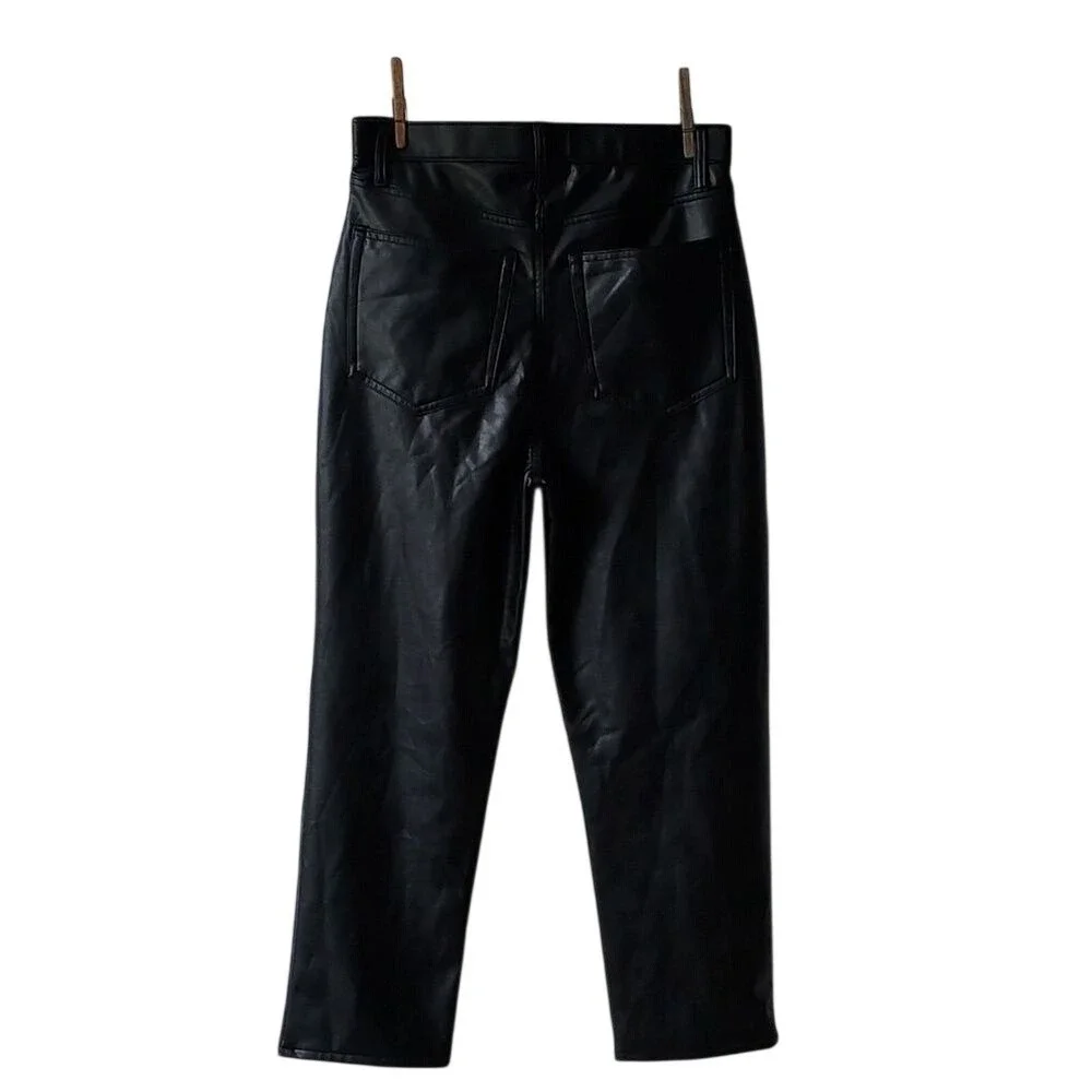 Abercrombie Black Vegan Leather Ankle Straight Pants 30 10 Ultra High Rise
